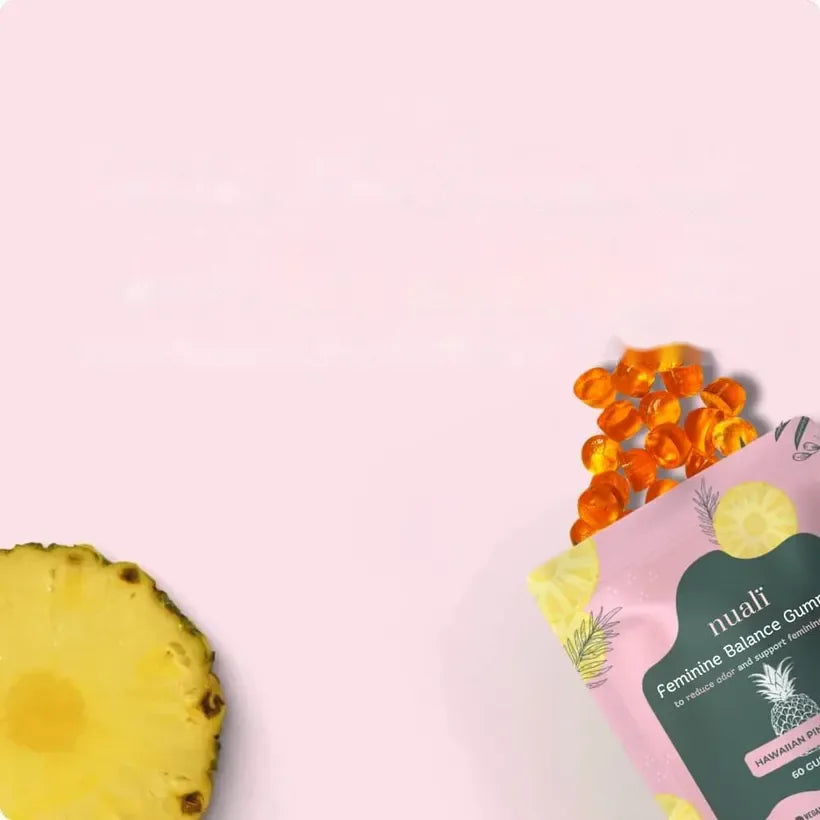 Gummies, pouch and pineapple